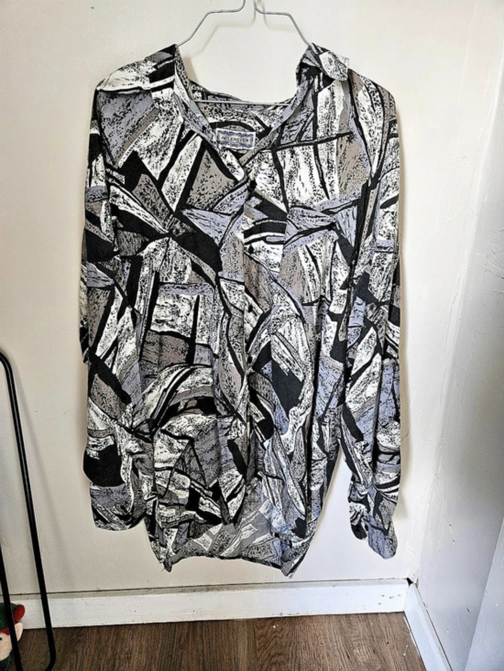 Vintage Ahlemeyer Abstract Print Long Sleeve Blouse in Black & Gray Size Medium